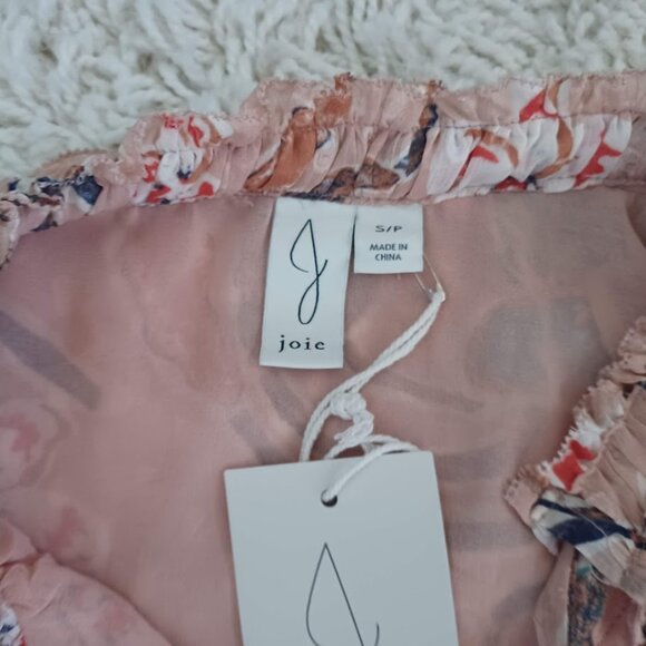Joie Women’s Floral Sheer Blouse Top S/P – Blush Multicolor Ruffle Neck NWT - Picture 2 of 7